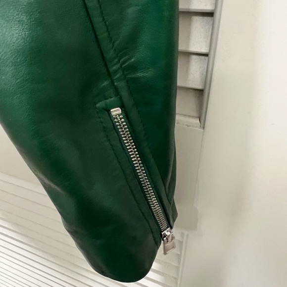 - NWT LAMARQUE Holy Hooded Lambskin Leather Biker Jacket. Bottle Green SZ SMALL - Picture 8 of 16